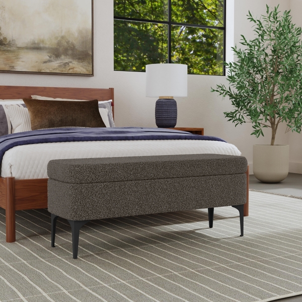 Rounded Dark Brown Boucle Storage Bench