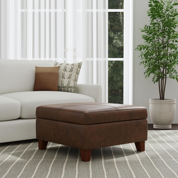 Brown Faux Leather Large Square Storage Ottoman