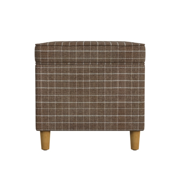 Brown Windowpane Upholstered Storage Ottoman