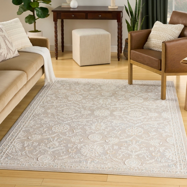 Isla Gray Floral Vine Area Rug, 5x7