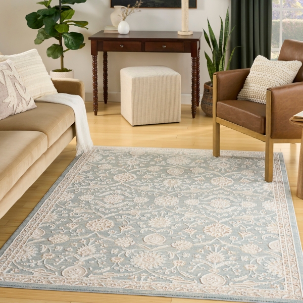 Isla Blue Floral Vine Area Rug, 5x7