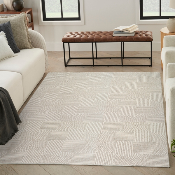Beige Geometric Area Rug, 7x9