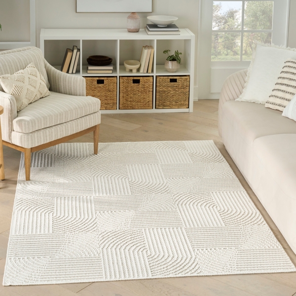 Ivory Geometric Area Rug, 5x7