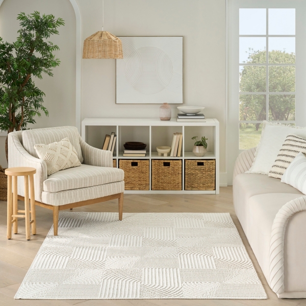 Ivory Geometric Area Rug, 5x7