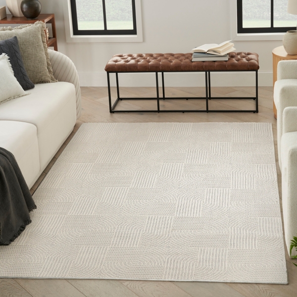 Ivory Geometric Area Rug, 7x9