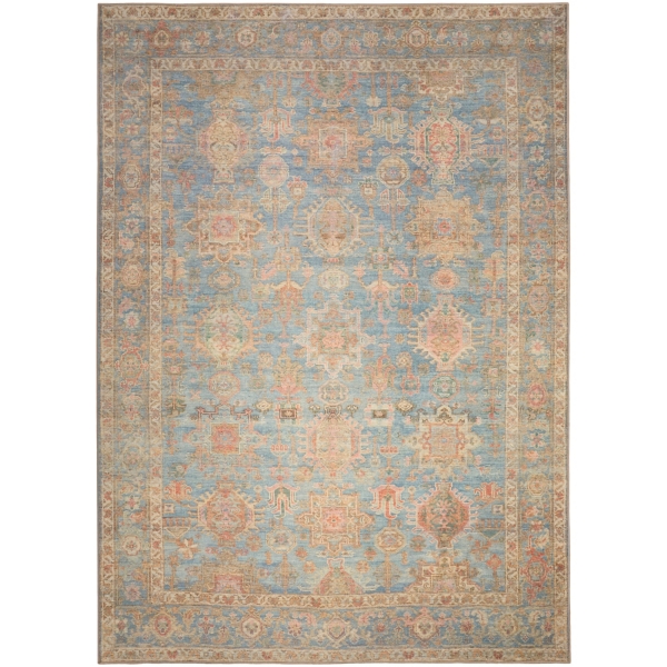 Blue Floral Vintage Washable Area Rug