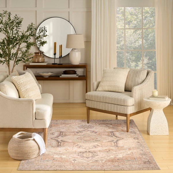 Ivory Center Medallion Washable Area Rug