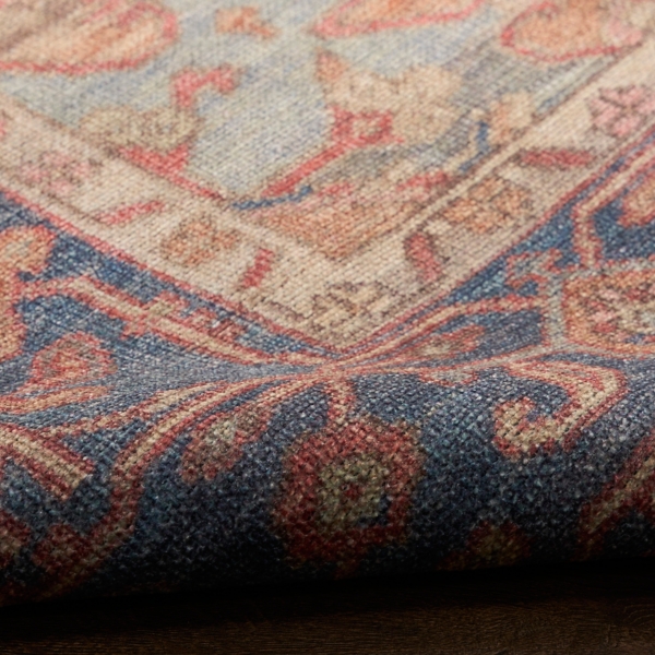 Blue & Coral Medallion Washable Area Rug
