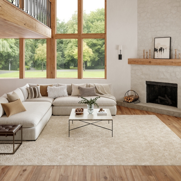 Ivory Floral Charm Washable Area Rug, 8x10