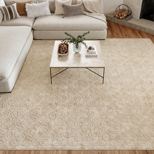 Ivory Floral Charm Washable Area Rug, 8x10