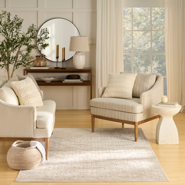 Beige Floral Charm Washable Area Rug, 5x7