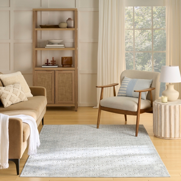 Blue Floral Charm Washable Area Rug, 5x7