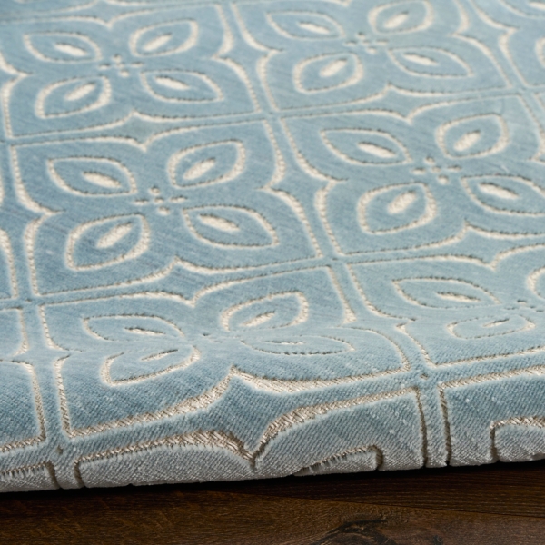 Blue Floral Charm Washable Area Rug, 5x7