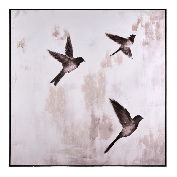 Three Neutral Birds Framed Canvas Art Print