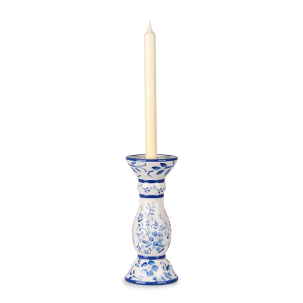 Blue Floral Ceramic Taper Candle Holder, 9 in.