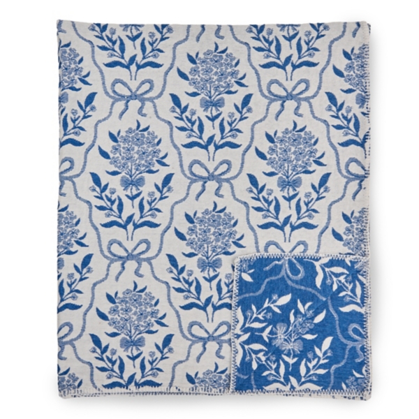 Blue Floral and Bow Jacquard Throw