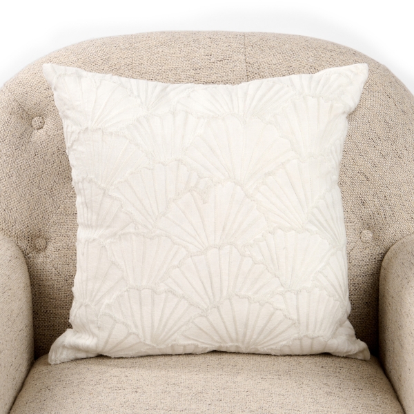 White Embroidered Seashell Pillow