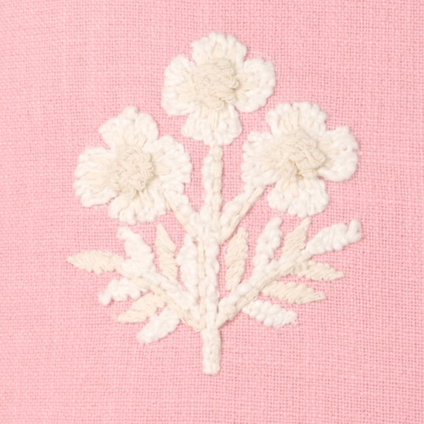 Pink Embroidered Floral Ruffle Flange Pillow
