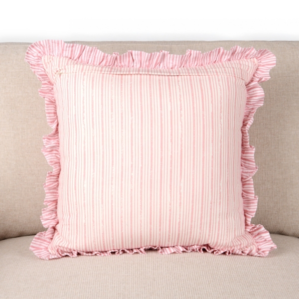 Pink Embroidered Floral Ruffle Flange Pillow