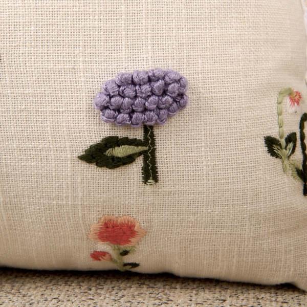 Sweet Embroidered Floral Scalloped Pillow