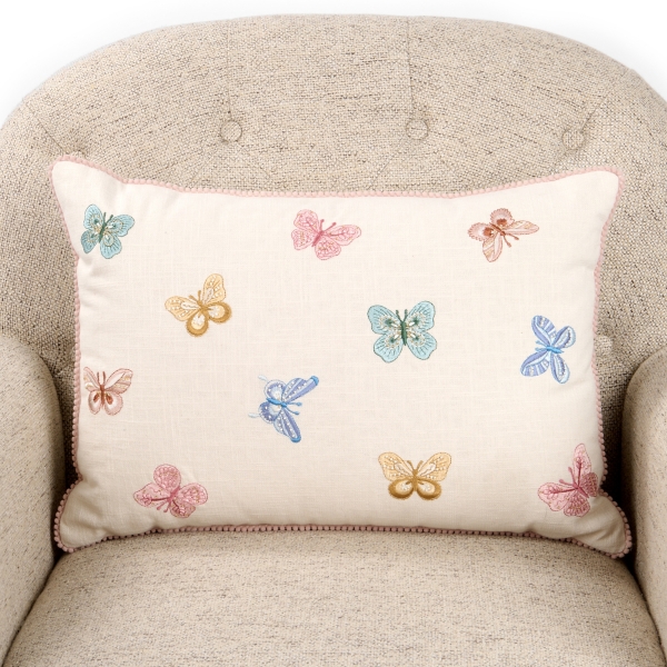 Embroidered Butterflies Lumbar Pillow