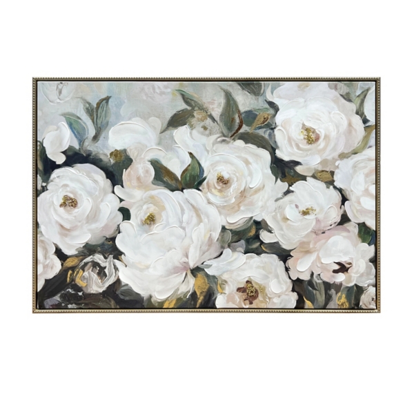 Luxe White Roses Framed Canvas Art Print