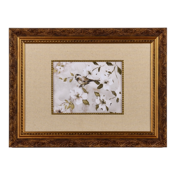 Bird on Branch Gold Framed Art Print