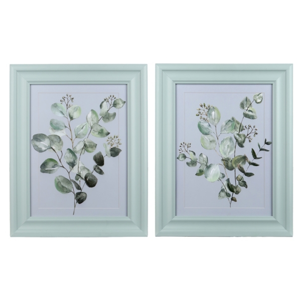Greenery on Blue Framed Art Prints, Set of 2