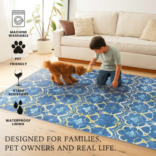 Damask Washable Area Rug