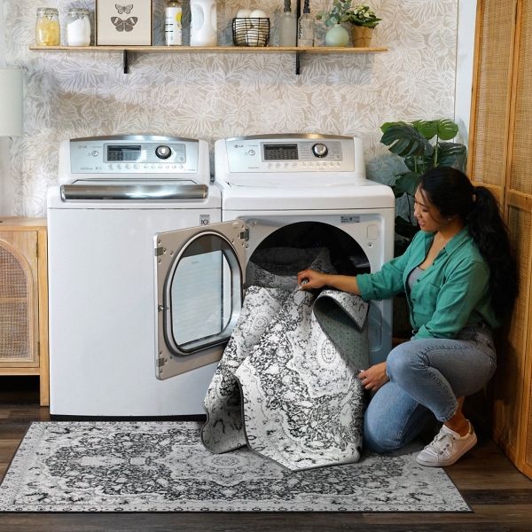 Parviz Gray Washable Area Rug, 5x7