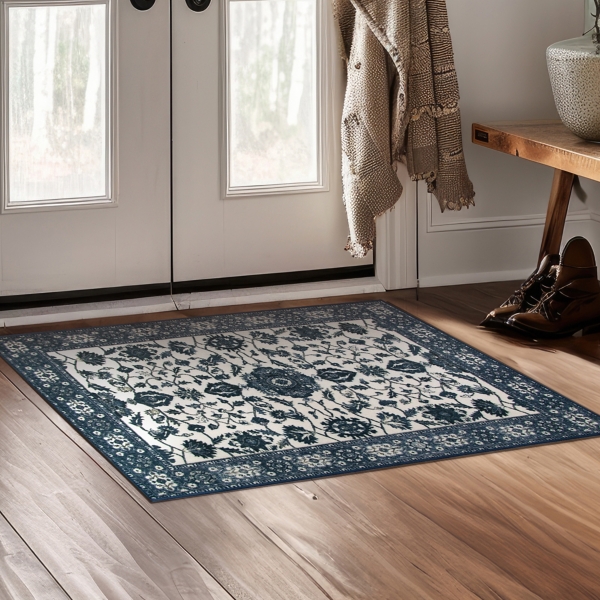 Blue Ramage Washable Area Rug
