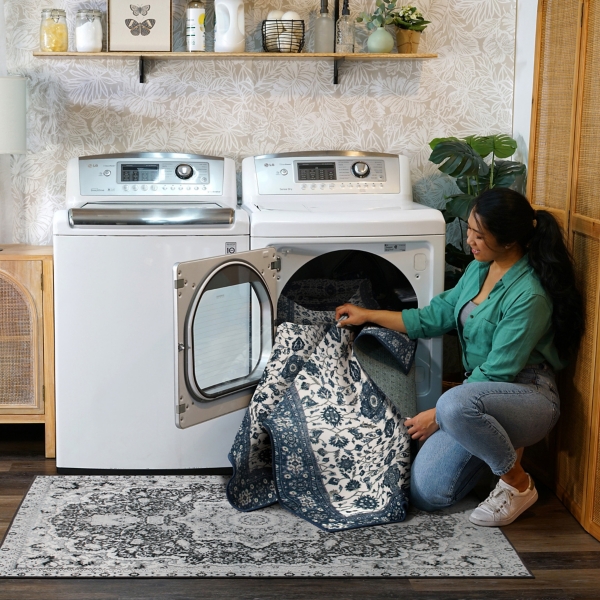 Blue Ramage Washable Area Rug