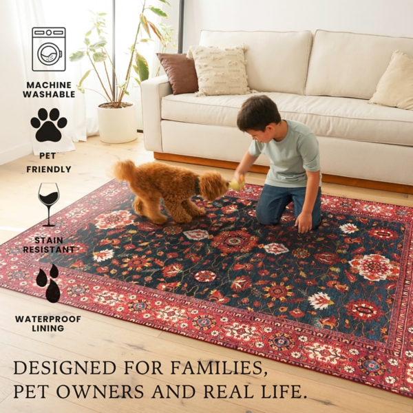 Rust Ramage Washable Area Rug, 5x7