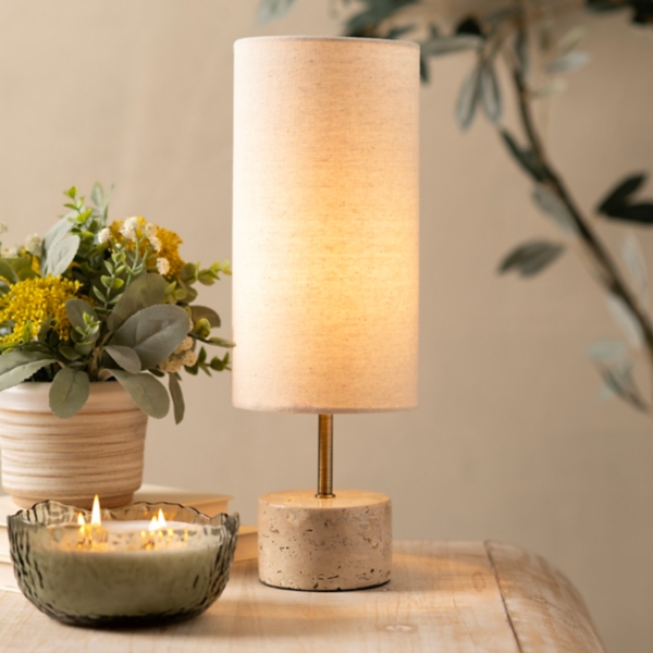 Travertine Cylinder Table Lamp