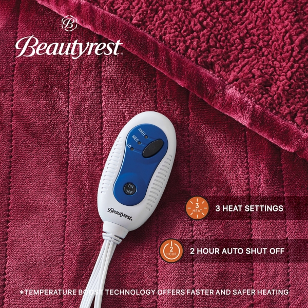 Beautyrest Berber Red Microlight Heated Throw