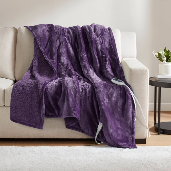 Beautyrest Berber Purple Microlight Heated Throw
