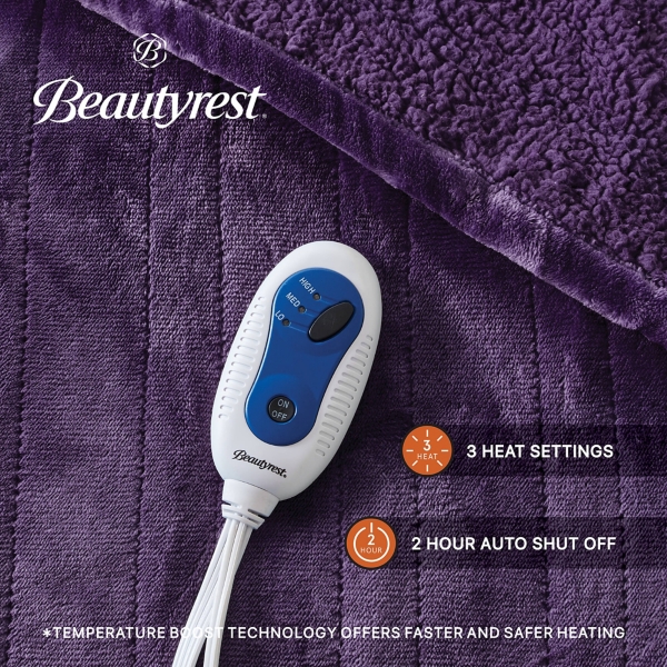 Beautyrest Berber Purple Microlight Heated Throw