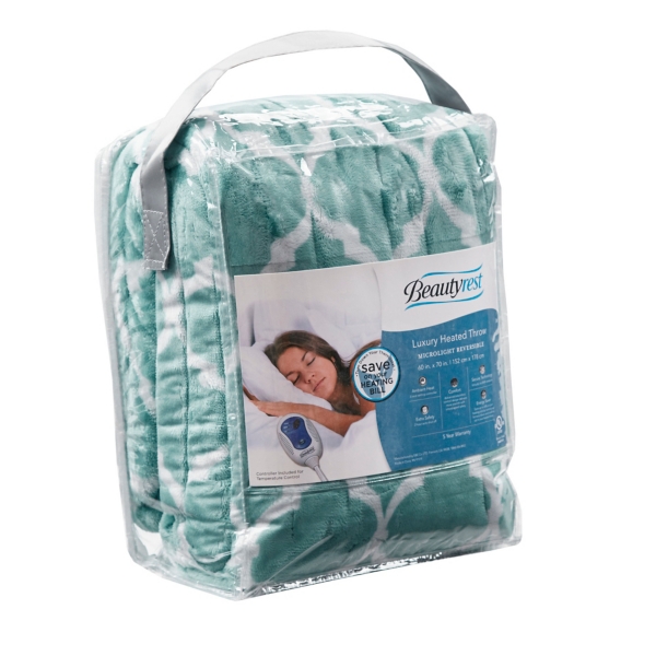 Beautyrest Blue Quatrefoil Ogee Heated Throw