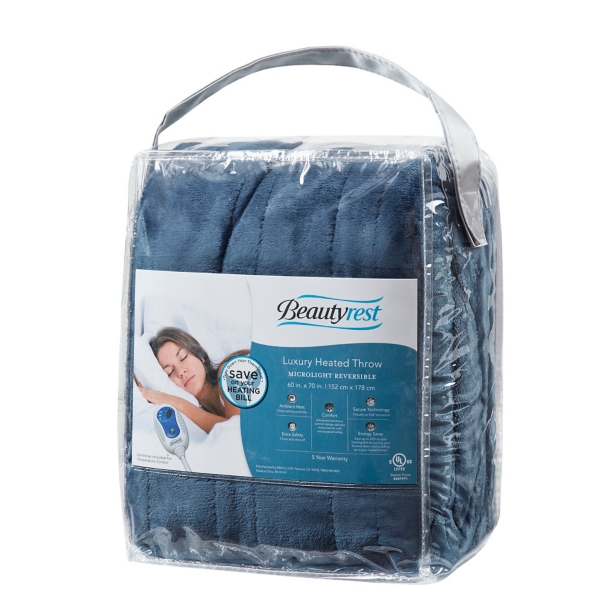 Beautyrest Blue Heated Plush Throw