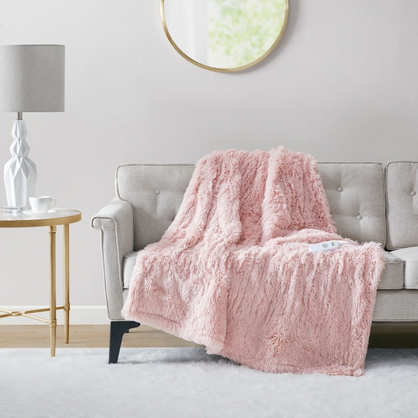 Serta Pink Heated Shaggy Faux Fur Throw | Kirklands Home