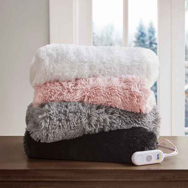 Serta Pink Heated Shaggy Faux Fur Throw