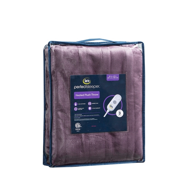 Serta Purple Heated Plush Throw