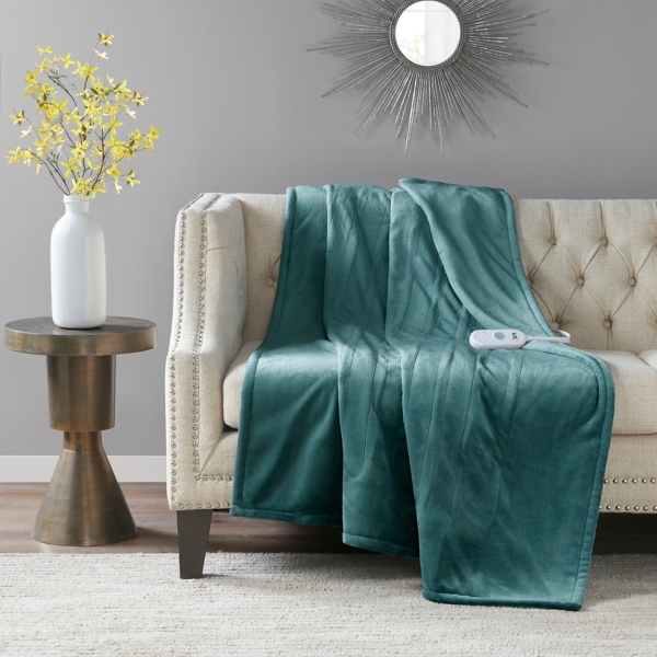 Serta Turquoise Heated Plush Throw
