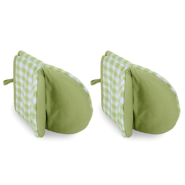 Green Gingham Oven Mitts, Set of 2