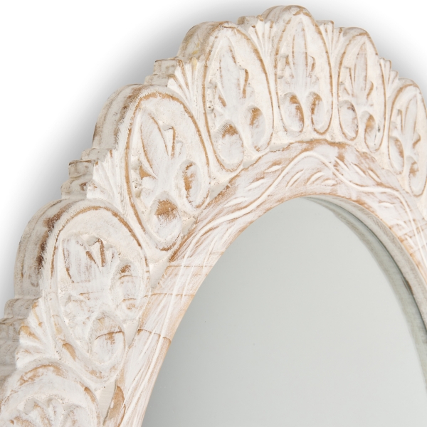 Round Sammi Whitewashed Wood Wall Mirror