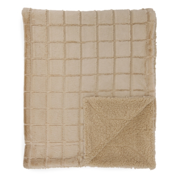 Taupe Faux Fur Grid Throw