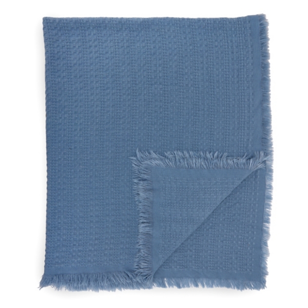 Blue Waffle Weave Fringe Throw