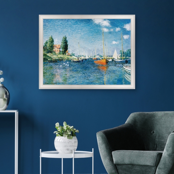 Red Boats at Argenteuil Framed Canvas Art Print