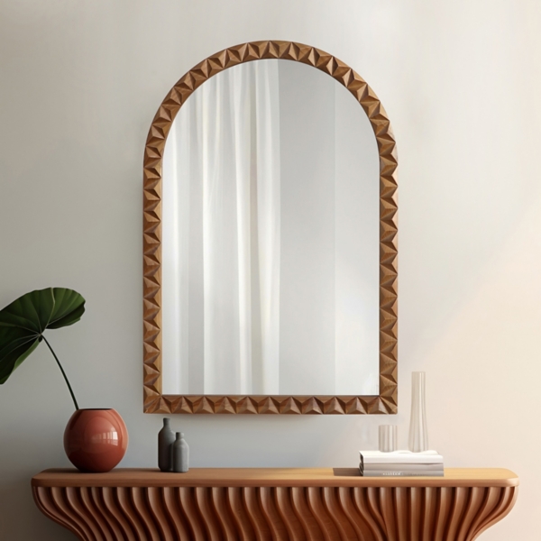 Chelly Natural Wood Arched Wall Mirror