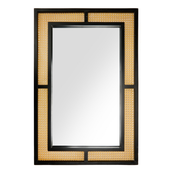 Nora Black and Tan Rattan Wall Mirror
